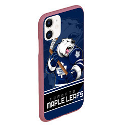 Чехол iPhone 11 матовый Toronto Maple Leafs, цвет: 3D-малиновый — фото 2