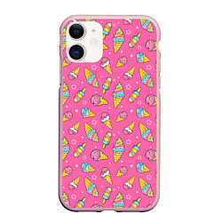 Чехол iPhone 11 матовый Мороженка, цвет: 3D-светло-розовый