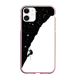 Чехол iPhone 11 матовый Ночной скалолаз, цвет: 3D-светло-розовый