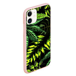 Чехол iPhone 11 матовый Листья, цвет: 3D-светло-розовый — фото 2