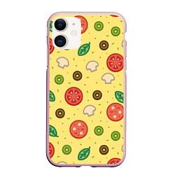 Чехол iPhone 11 матовый Pizza, цвет: 3D-светло-розовый