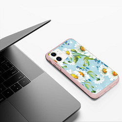Чехол iPhone 11 матовый Ромашки, цвет: 3D-светло-розовый — фото 2