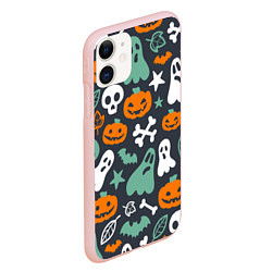 Чехол iPhone 11 матовый Halloween Monsters, цвет: 3D-светло-розовый — фото 2