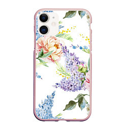 Чехол iPhone 11 матовый Сирень и Пионы, цвет: 3D-светло-розовый