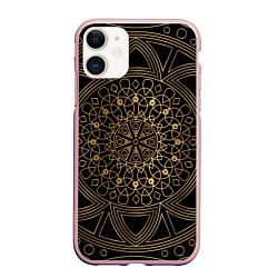 Чехол iPhone 11 матовый Золотая мандала, цвет: 3D-светло-розовый