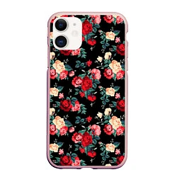 Чехол iPhone 11 матовый Кустовые розы, цвет: 3D-светло-розовый