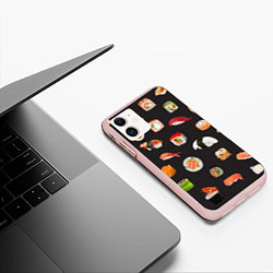 Чехол iPhone 11 матовый Планета суши, цвет: 3D-светло-розовый — фото 2