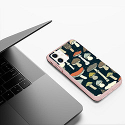 Чехол iPhone 11 матовый Грибной лес, цвет: 3D-светло-розовый — фото 2