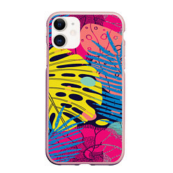 Чехол iPhone 11 матовый Тропическая мода, цвет: 3D-светло-розовый