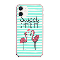 Чехол iPhone 11 матовый Sweet Summer Flamingo, цвет: 3D-светло-розовый