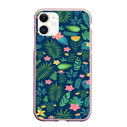 Чехол iPhone 11 матовый Тропический лес, цвет: 3D-светло-розовый