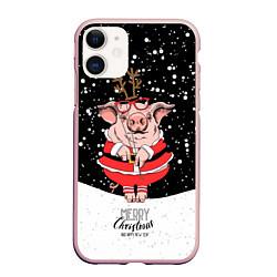 Чехол iPhone 11 матовый Merry Christmas 2019, цвет: 3D-светло-розовый
