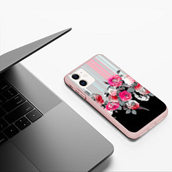 Чехол iPhone 11 матовый Розы в темноте, цвет: 3D-светло-розовый — фото 2