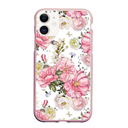 Чехол iPhone 11 матовый Нежные розы, цвет: 3D-светло-розовый