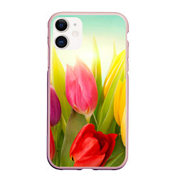 Чехол iPhone 11 матовый Цветущие тюльпаны, цвет: 3D-светло-розовый