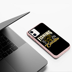 Чехол iPhone 11 матовый Fishing is my Cardio, цвет: 3D-светло-розовый — фото 2