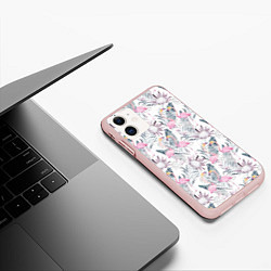 Чехол iPhone 11 матовый Тропические фламинго, цвет: 3D-светло-розовый — фото 2