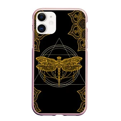 Чехол iPhone 11 матовый Golden dragonfly, цвет: 3D-светло-розовый