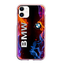 Чехол iPhone 11 матовый BMW, цвет: 3D-светло-розовый