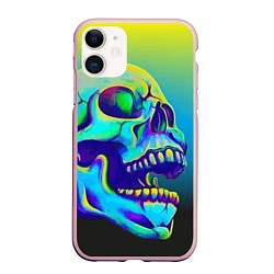 Чехол iPhone 11 матовый Neon skull, цвет: 3D-светло-розовый