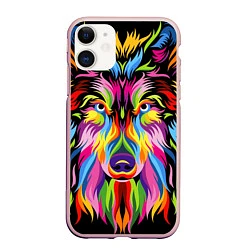 Чехол iPhone 11 матовый Neon wolf, цвет: 3D-светло-розовый