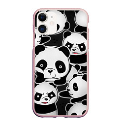 Чехол iPhone 11 матовый Смешные панды, цвет: 3D-светло-розовый