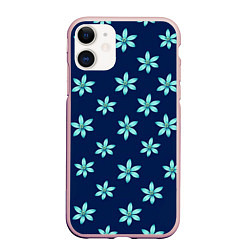 Чехол iPhone 11 матовый Цветы Голубые, цвет: 3D-светло-розовый