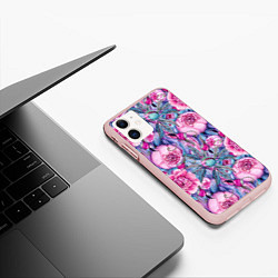 Чехол iPhone 11 матовый Волшебный сад с пионами, цвет: 3D-светло-розовый — фото 2