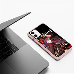Чехол iPhone 11 матовый Ху Тао Genshin Impact, цвет: 3D-светло-розовый — фото 2