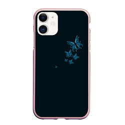 Чехол iPhone 11 матовый Стая неоновых бабочек, цвет: 3D-светло-розовый