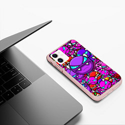 Чехол iPhone 11 матовый Geometry Dash эмоции demon, цвет: 3D-светло-розовый — фото 2
