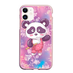 Чехол iPhone 11 матовый Милая панда детский, цвет: 3D-светло-розовый