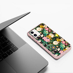 Чехол iPhone 11 матовый Паттерн из летних цветов Summer Flowers Pattern, цвет: 3D-светло-розовый — фото 2