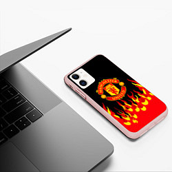Чехол iPhone 11 матовый Манчестер юнайтед огонь, цвет: 3D-светло-розовый — фото 2