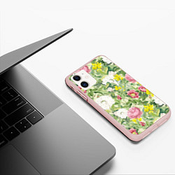 Чехол iPhone 11 матовый Цветы Белые и Розовые Пионы, цвет: 3D-светло-розовый — фото 2