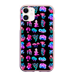 Чехол iPhone 11 матовый NEON MUSHROOMS, цвет: 3D-светло-розовый