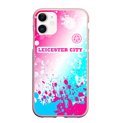 Чехол iPhone 11 матовый Leicester City Neon Gradient, цвет: 3D-светло-розовый