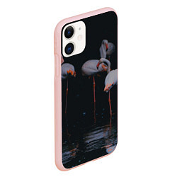 Чехол iPhone 11 матовый Фламинго - вода, цвет: 3D-светло-розовый — фото 2