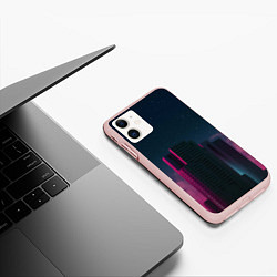 Чехол iPhone 11 матовый Неоновые небоскрёбы - Розовый, цвет: 3D-светло-розовый — фото 2