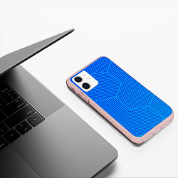 Чехол iPhone 11 матовый Blue geometry линии, цвет: 3D-светло-розовый — фото 2