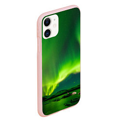 Чехол iPhone 11 матовый Абстрактное полярное сияние - Зелёный, цвет: 3D-светло-розовый — фото 2