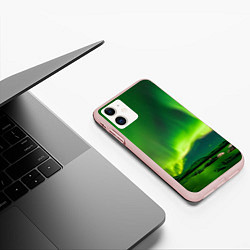 Чехол iPhone 11 матовый Абстрактное полярное сияние - Зелёный, цвет: 3D-светло-розовый — фото 2