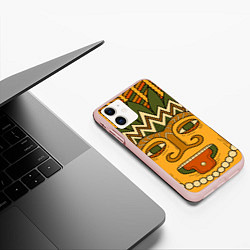 Чехол iPhone 11 матовый Polynesian tiki CHILLING, цвет: 3D-светло-розовый — фото 2