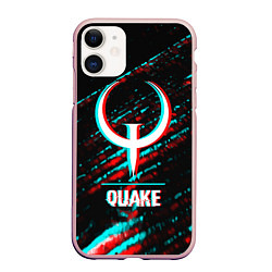 Чехол iPhone 11 матовый Quake в стиле glitch и баги графики на темном фоне, цвет: 3D-светло-розовый