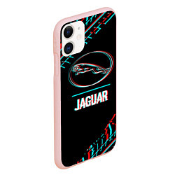 Чехол iPhone 11 матовый Значок Jaguar в стиле glitch на темном фоне, цвет: 3D-светло-розовый — фото 2