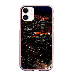 Чехол iPhone 11 матовый Ночной город - вид с высоты, цвет: 3D-светло-розовый