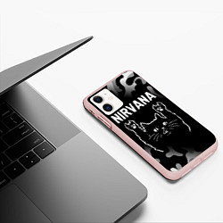 Чехол iPhone 11 матовый Группа Nirvana и рок кот, цвет: 3D-светло-розовый — фото 2