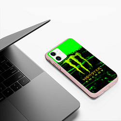 Чехол iPhone 11 матовый Monster energy green neon, цвет: 3D-светло-розовый — фото 2