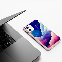 Чехол iPhone 11 матовый Розово-голубые акварельные облака, цвет: 3D-светло-розовый — фото 2