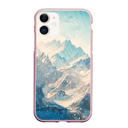 Чехол iPhone 11 матовый Горы, цвет: 3D-светло-розовый